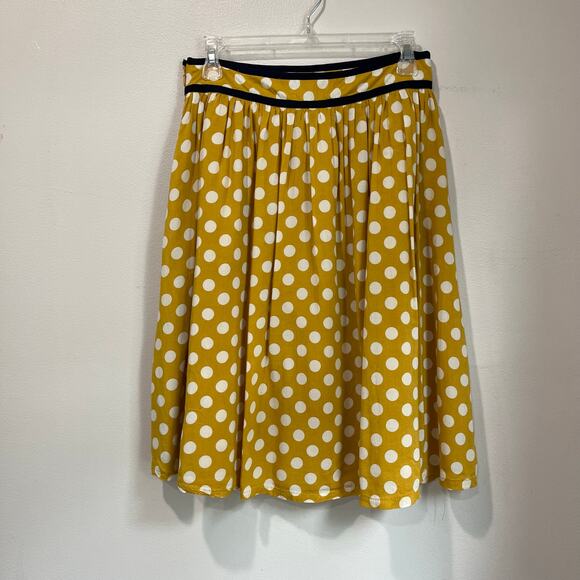 Anthropologie Comme Toi Yellow Polka Dot Skirt Size M Midi Retro - Picture 2 of 10